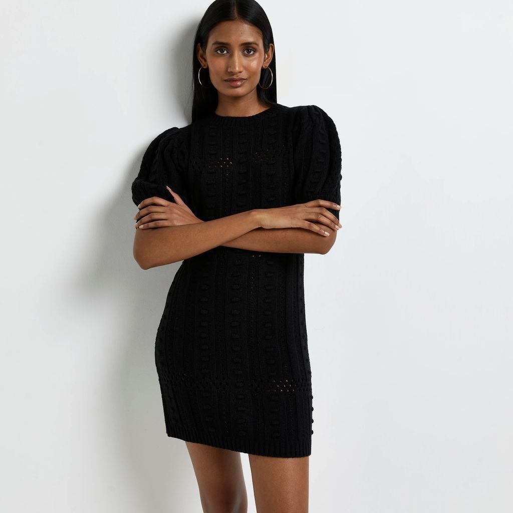Womens Black Textured Knit Bodycon Mini Dress