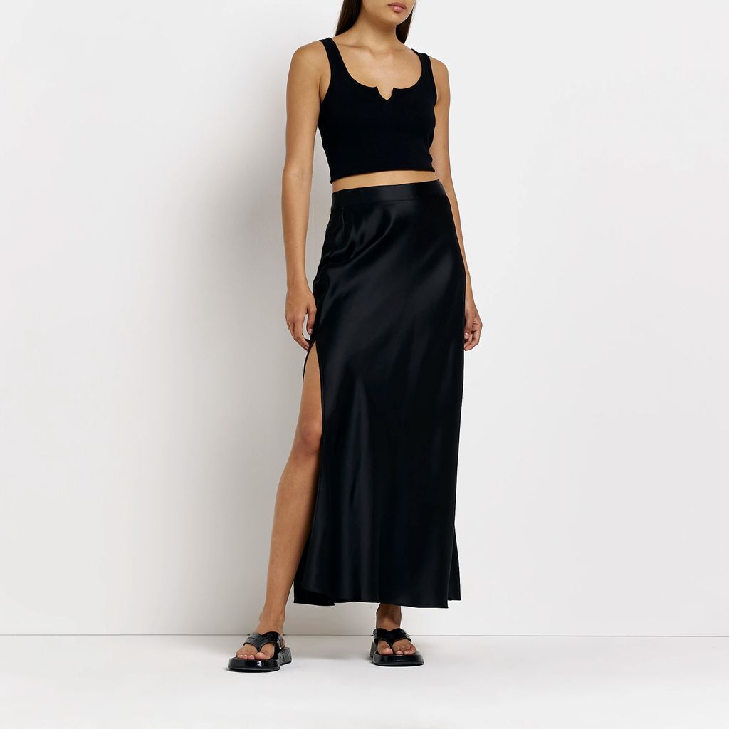 Womens Black Satin Maxi Skirt
