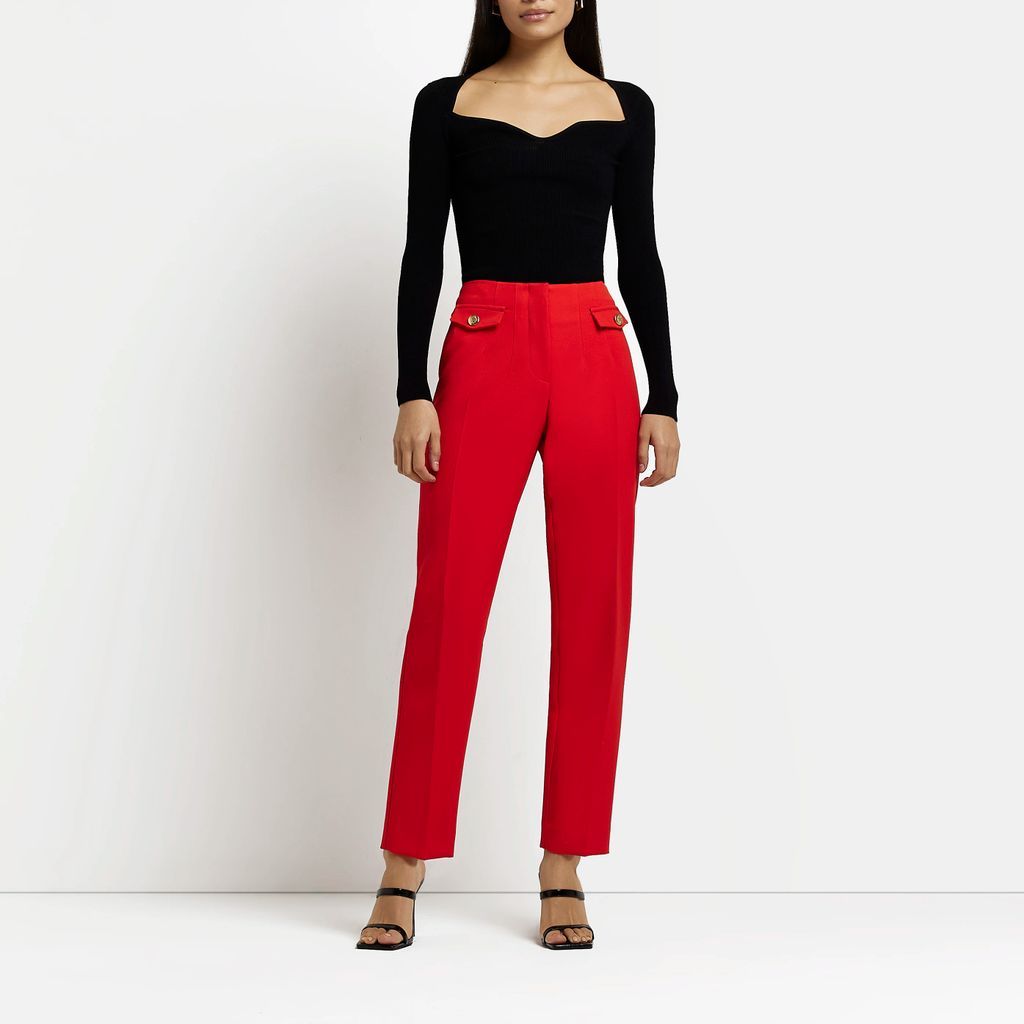 Womens Red Mid Rise Cigarette Trousers