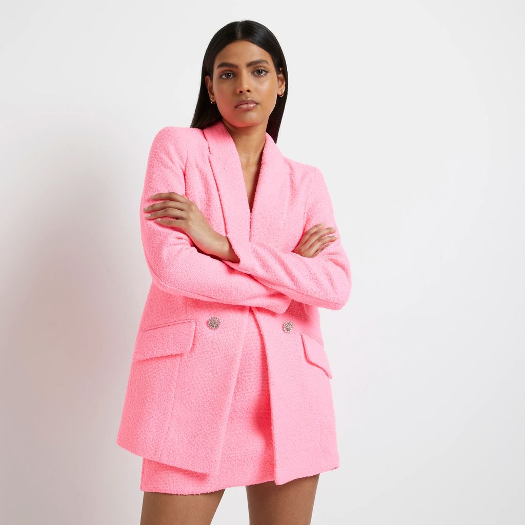 Womens Pink Boucle Oversized Blazer