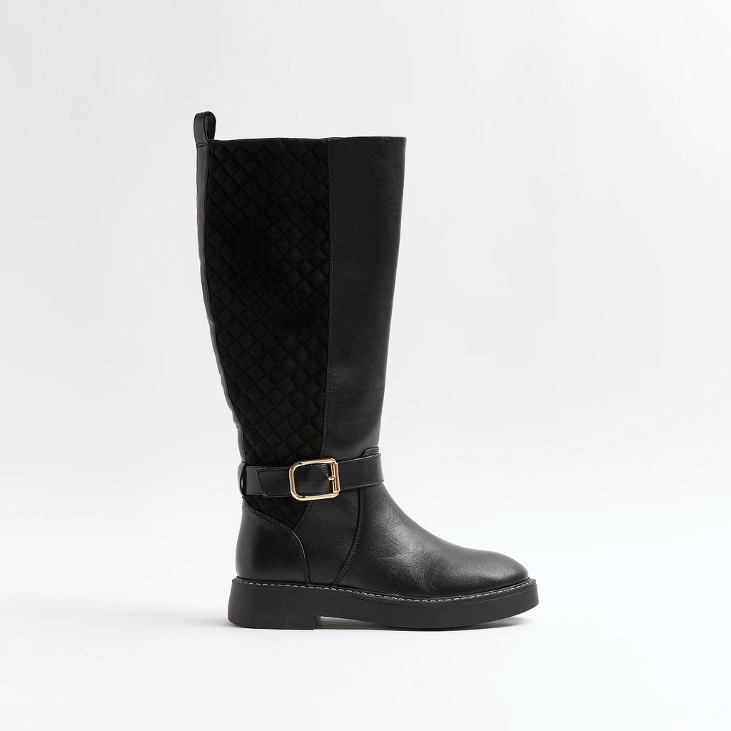 Womens Black Quilted Calf High Boots