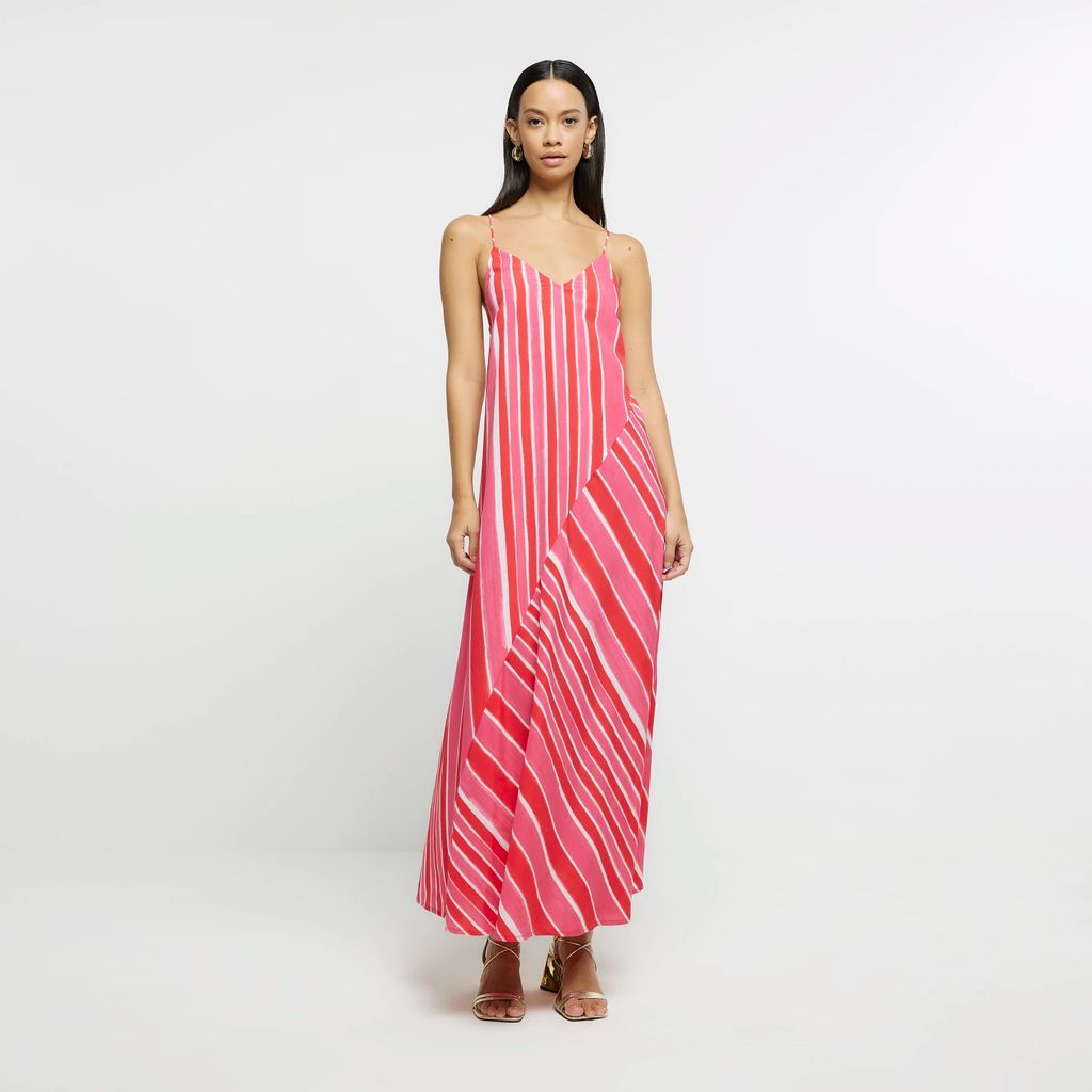 Womens Pink Stripe Print Slip Maxi Dress