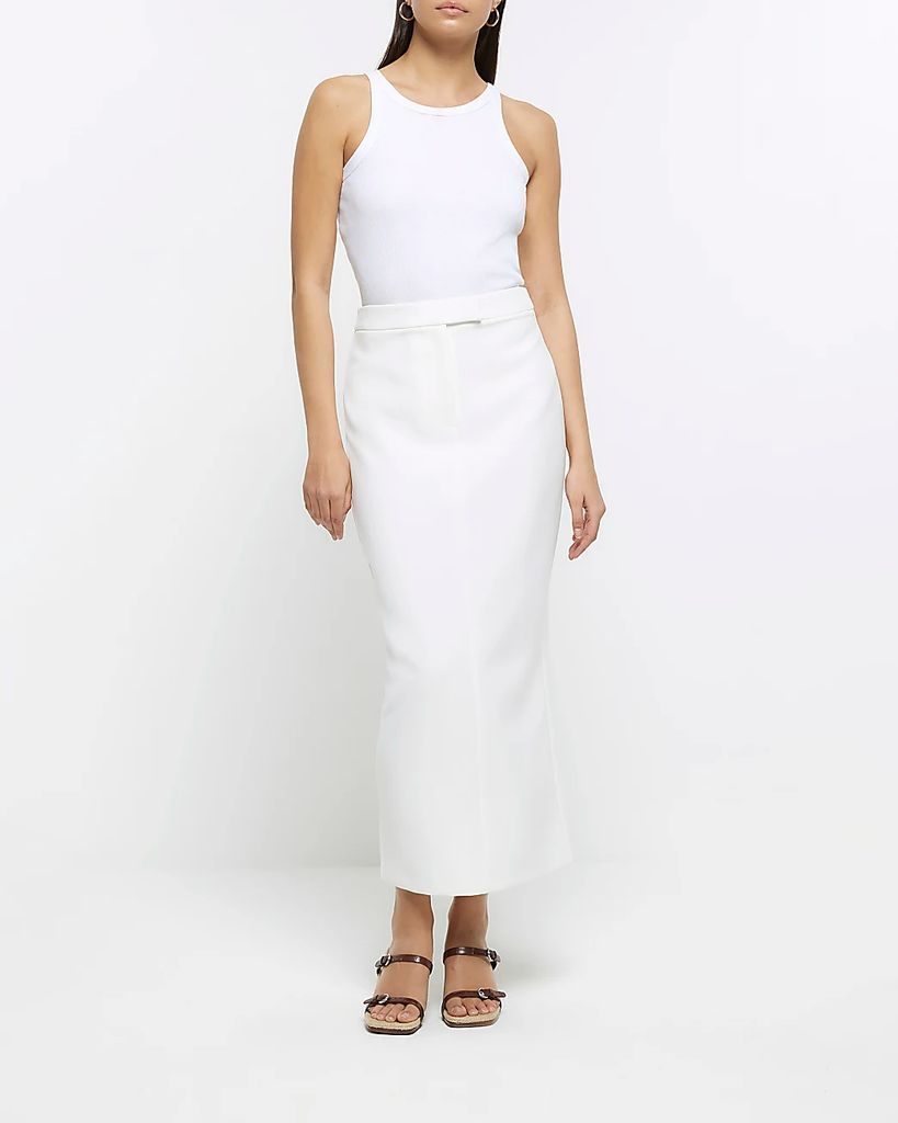 Womens White Tailored Maxi Skirt