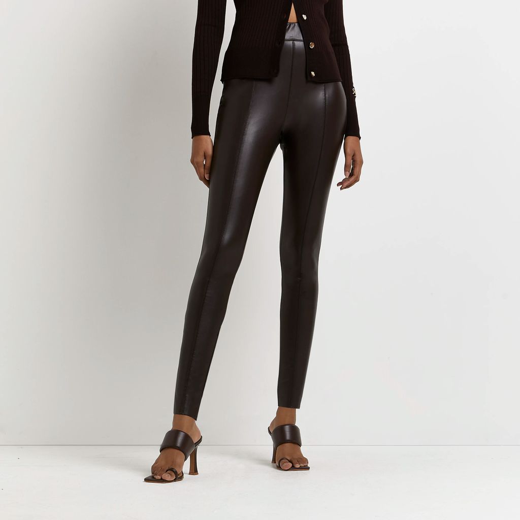 Womens Brown Faux Leather Skinny Trousers