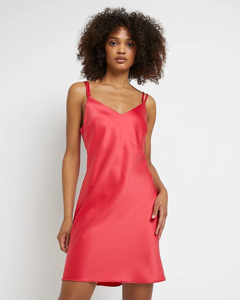 Womens Red Satin Slip Mini Dress