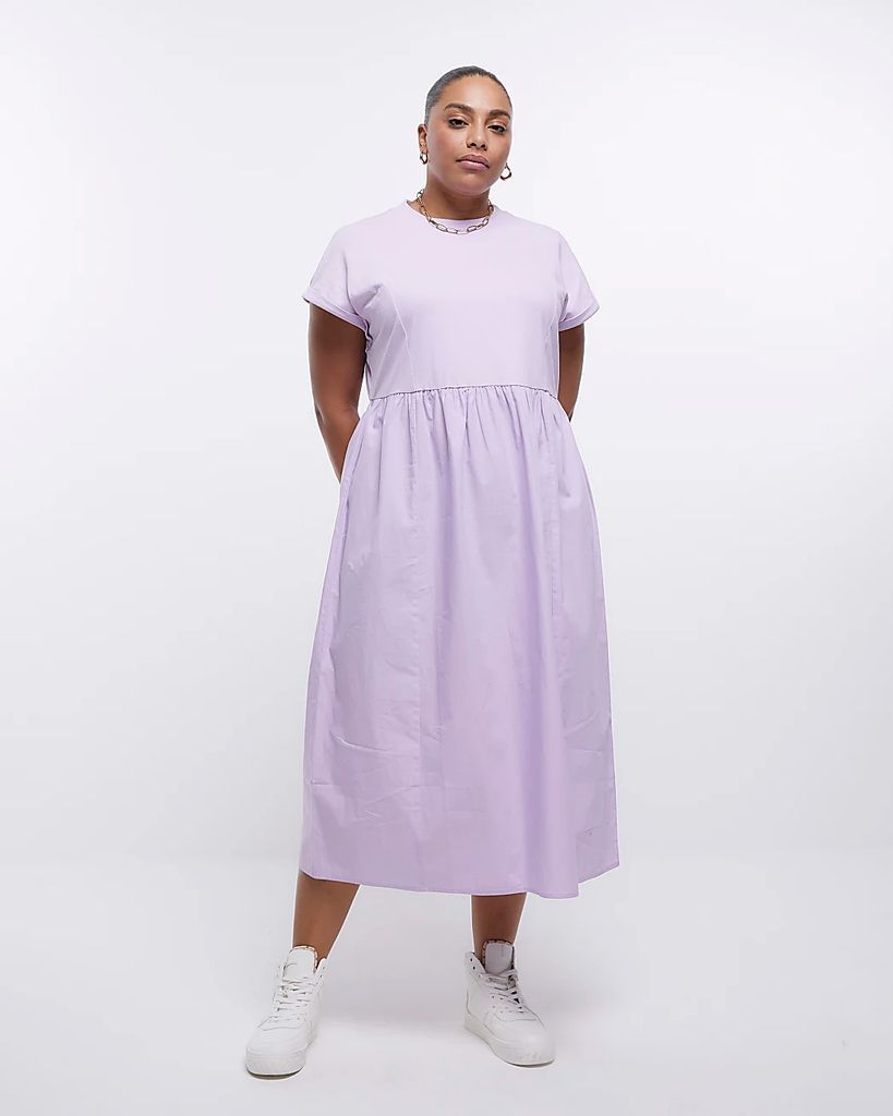 River Island Womens Plus Purple Poplin T-Shirt Midi Dress