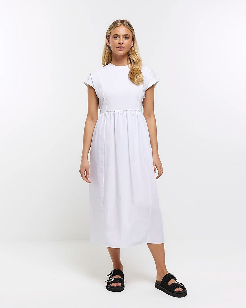River Island Womens White Poplin T-Shirt Midi Dress