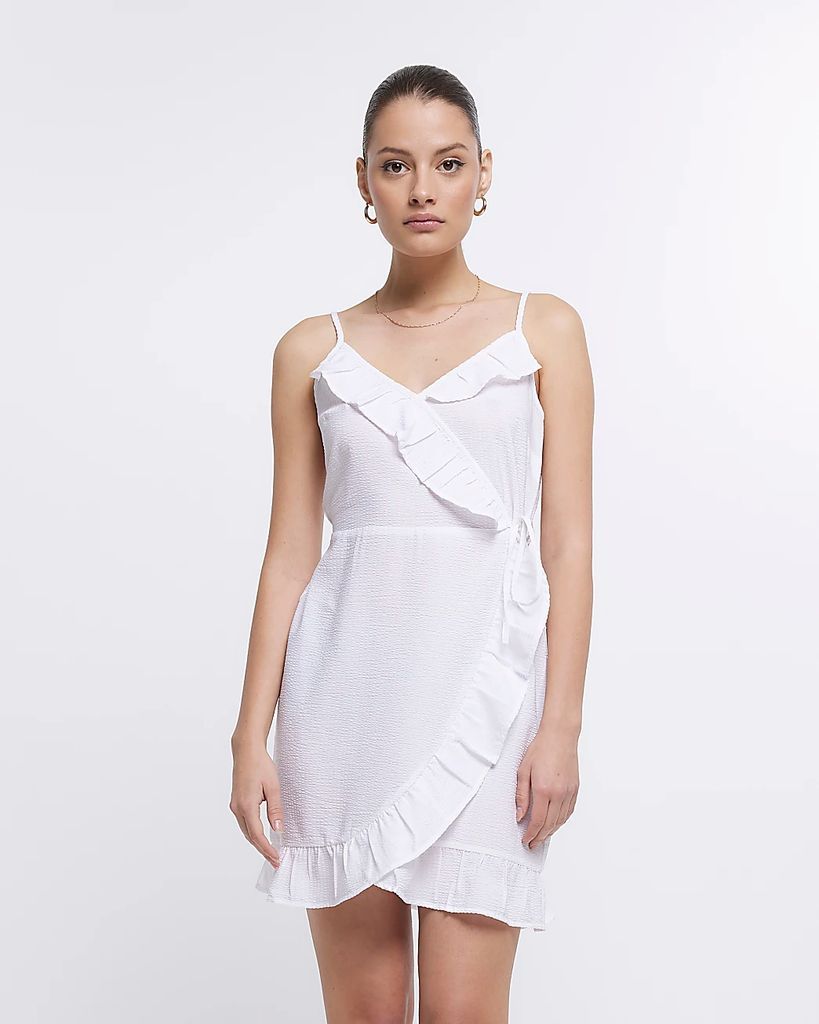 River Island Womens White Frill Wrap Mini Dress