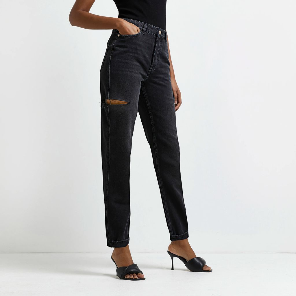 River Island Womens Black Ripped High Waisted Mom Jeans