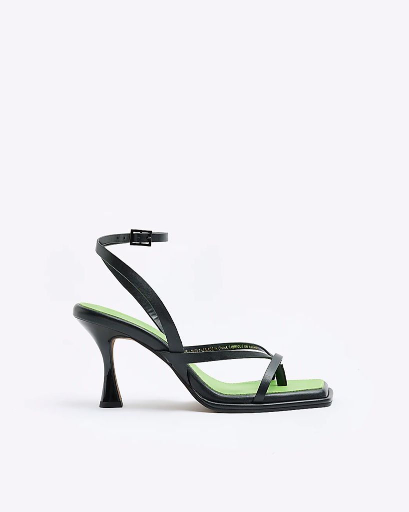 Womens Black Strappy Heeled Sandals