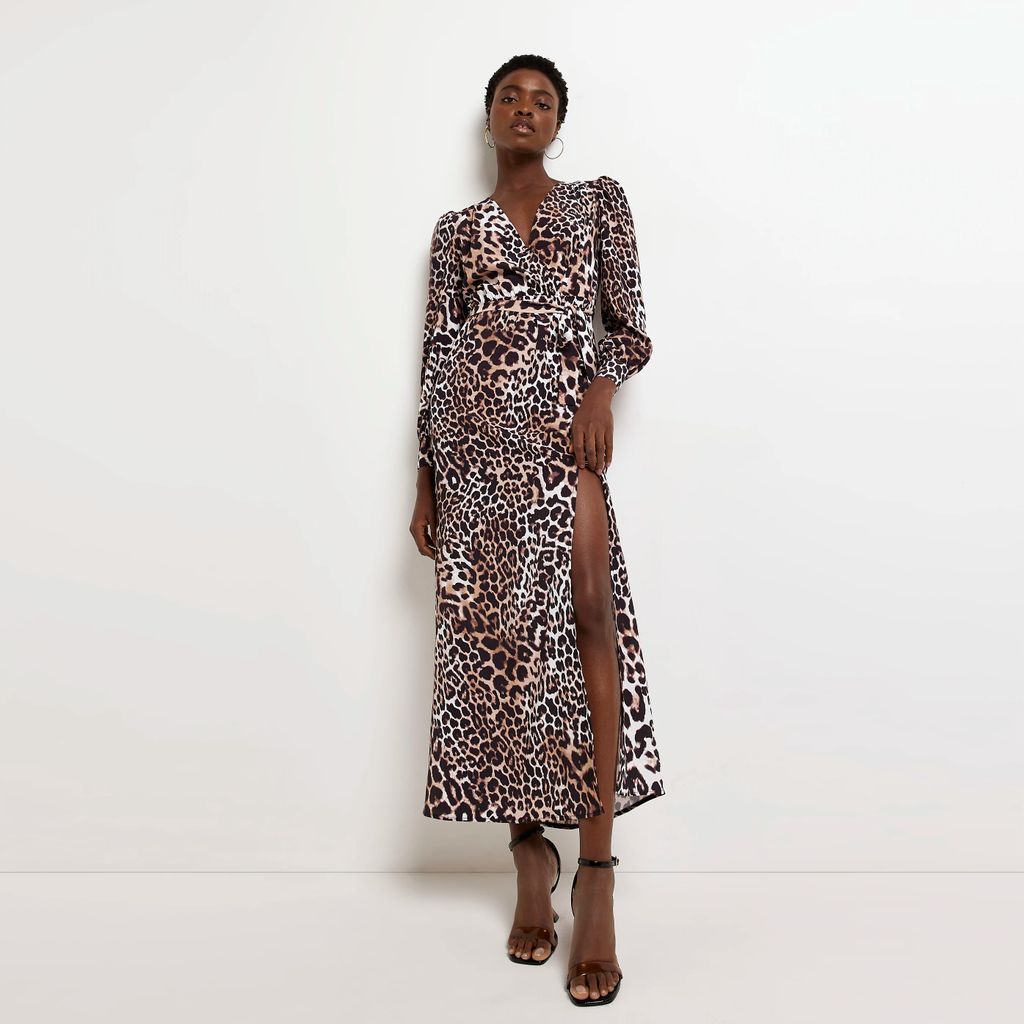 Womens Black Animal Print Wrap Maxi Dress