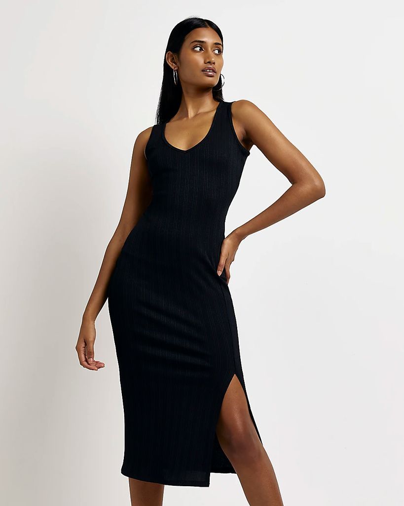 Womens Black Sleeveless Bodycon Midi Dress