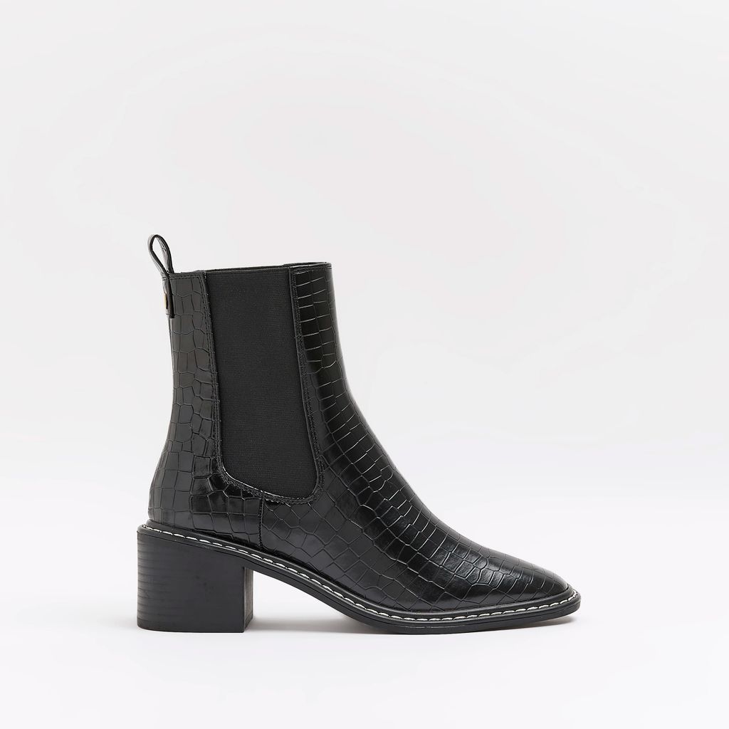 Womens Black Croc Heeled Chelsea Boots