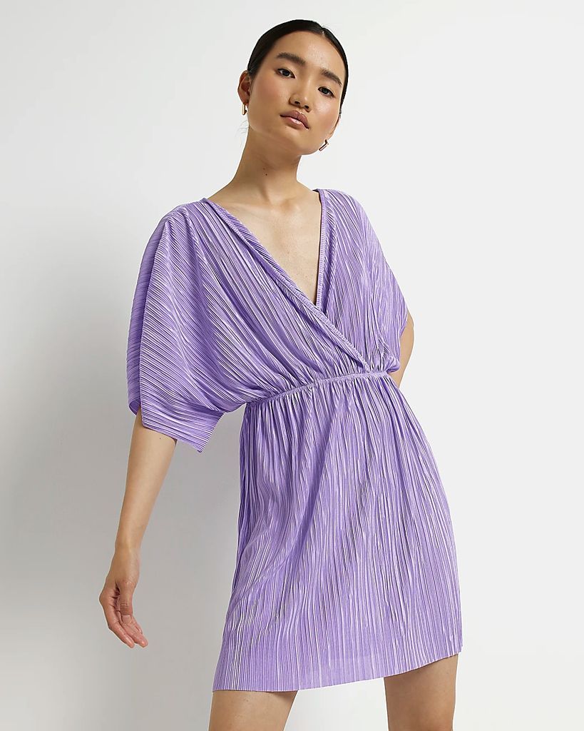Womens Purple Short Sleeve Mini Dress