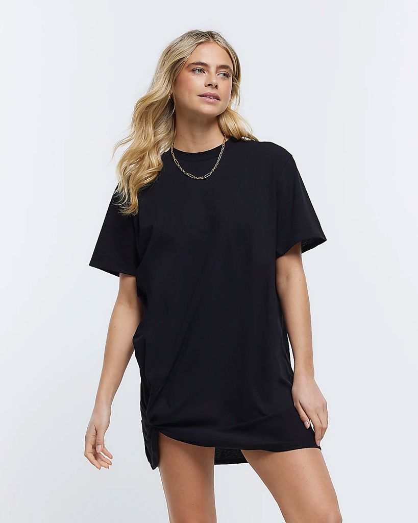 Womens Black Side Knot T-Shirt Mini Dress