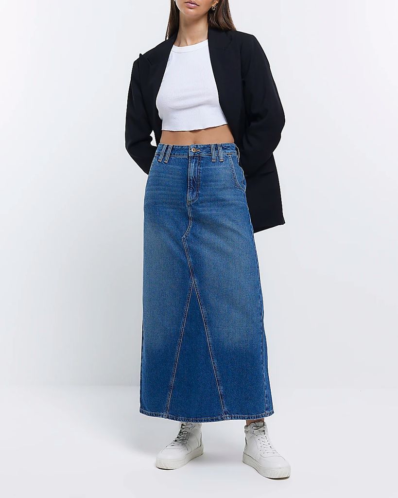 Womens Blue Denim Seam Detail Maxi Skirt
