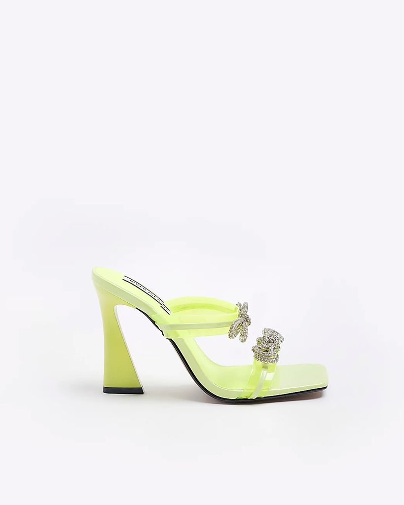 Womens Yellow Bow Detail Heeled Mules