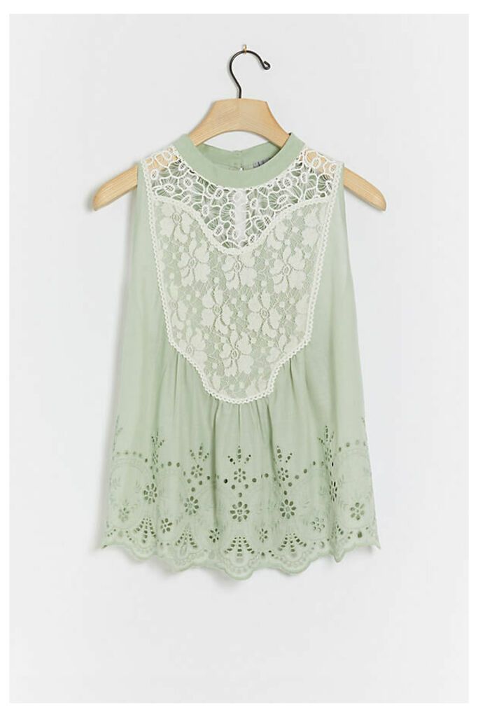 Bl-nk Rayna Eyelet and Lace-Detailed Top - Mint, Size Xs