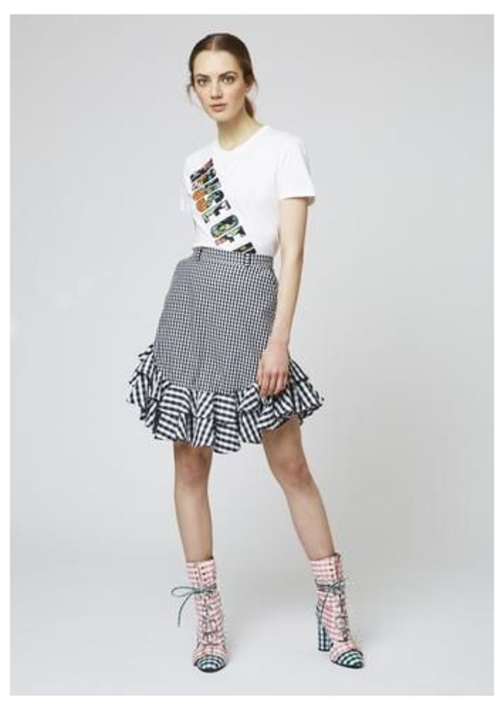 Gingham Cotton Frill Mini Skirt