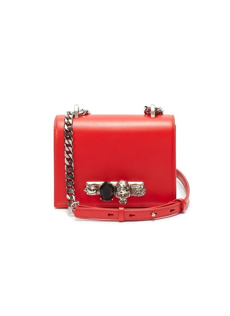 'The Small Jewelled Satchel' in leather with Swarovski crystal knuckle
