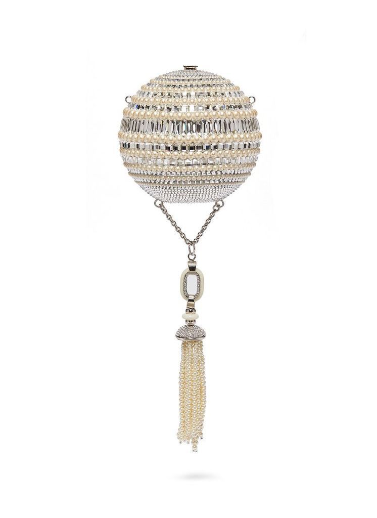 'Celestial Sphere' glass crystal faux pearl tassel clutch