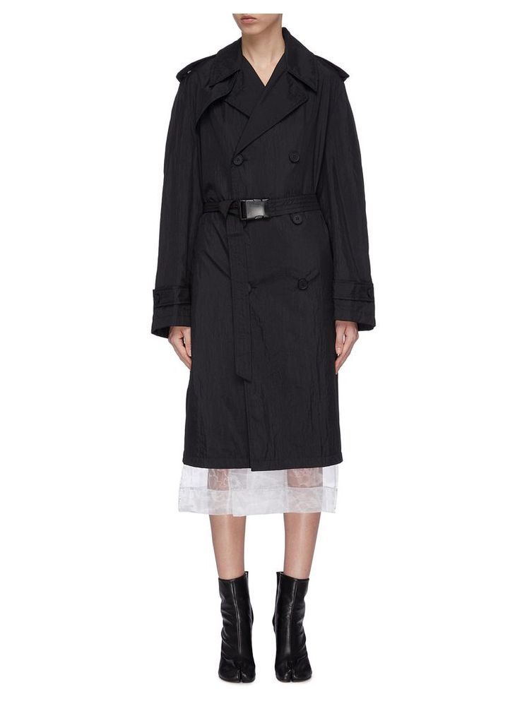 Quick-release buckle belted trench coat