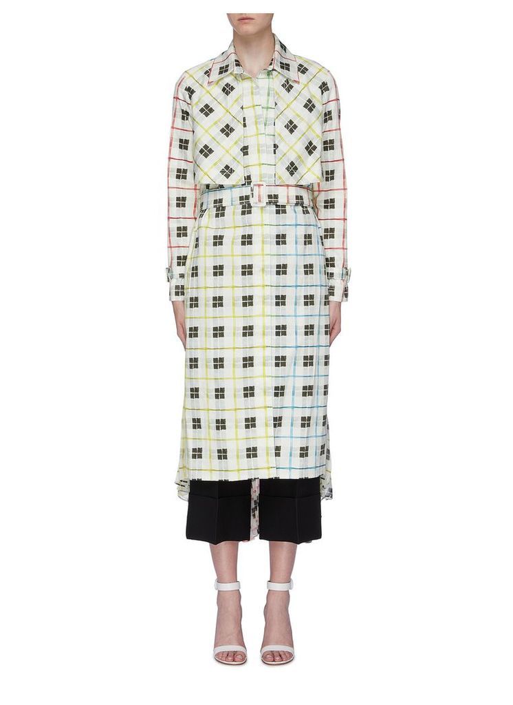 'Birdie' pleated back check grid trench coat