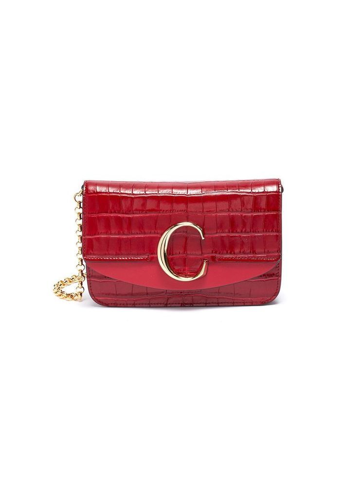 'Chloé C' suede panel croc embossed leather clutch