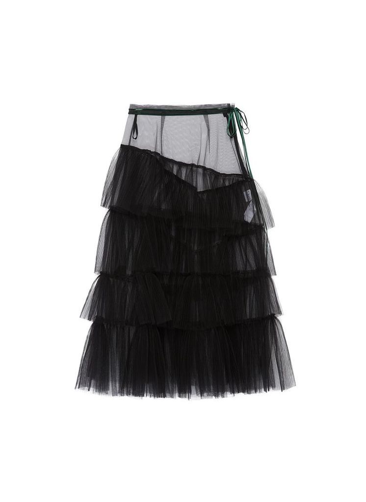 Belted tiered tulle skirt