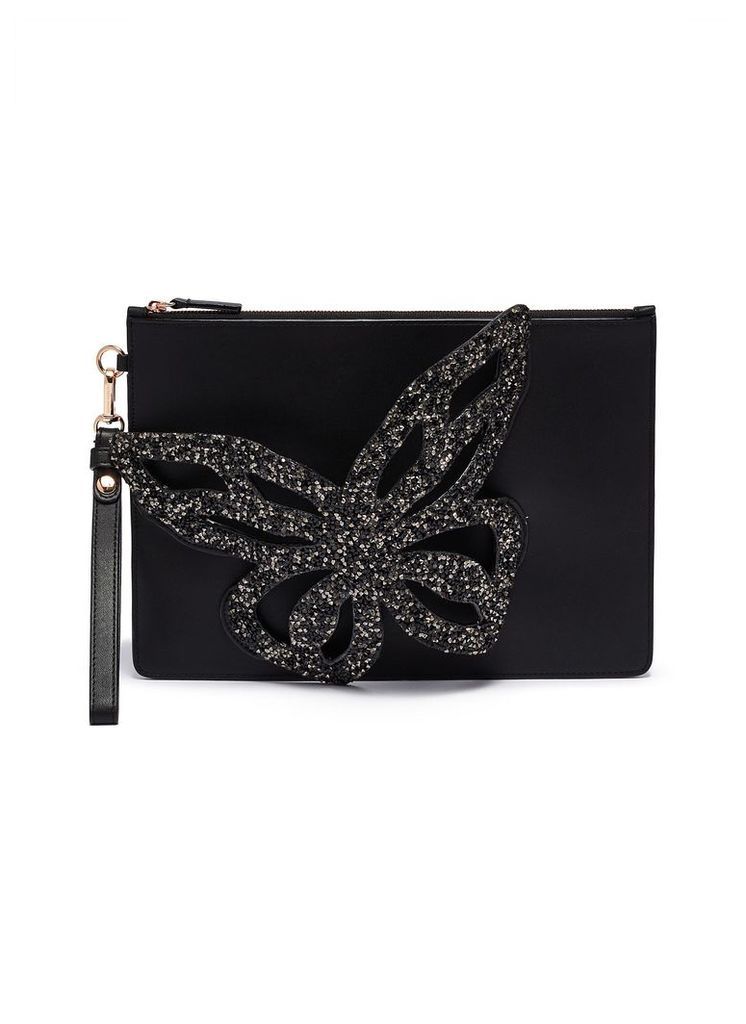 'Flossy' butterfly appliqué leather pouch