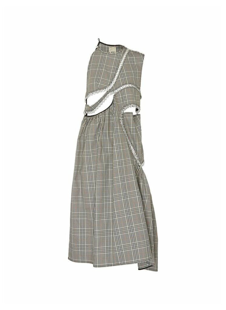 Check plaid embellished cut out maxi dress