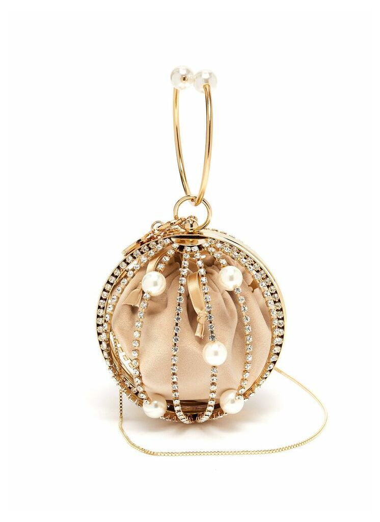 'Super Holly' faux pearl crystal embellished top handle bag
