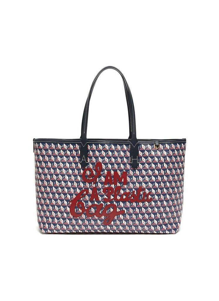 I Am A Plastic Bag slogan embroidered small tote bag