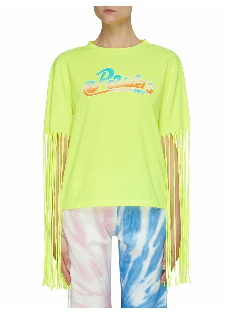 'Paula's Ibiza' logo print fringed sleeve T-shirt
