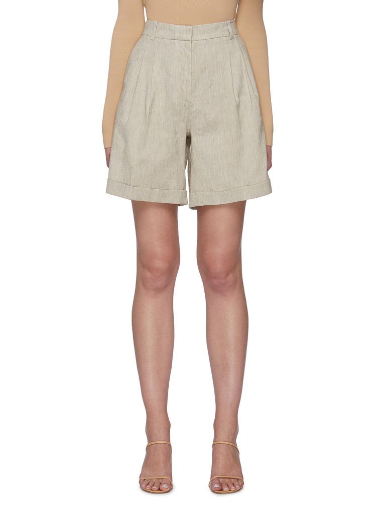 Pleated linen blend tailored shorts