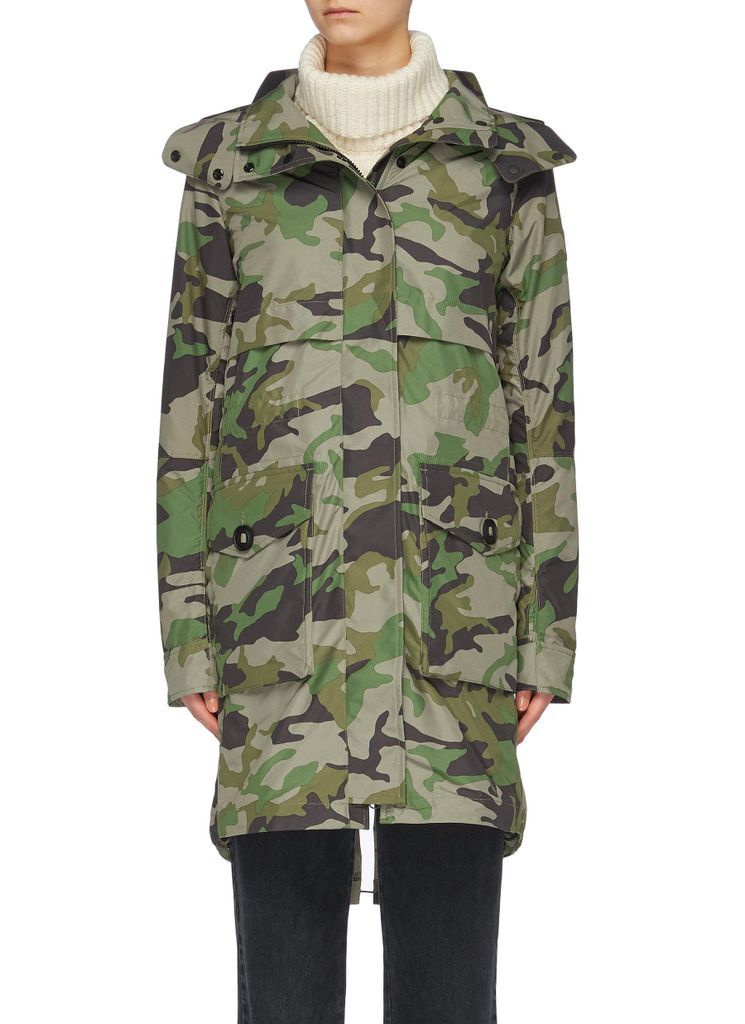 'Cavalry' detachable hood camouflage print windproof trench coat