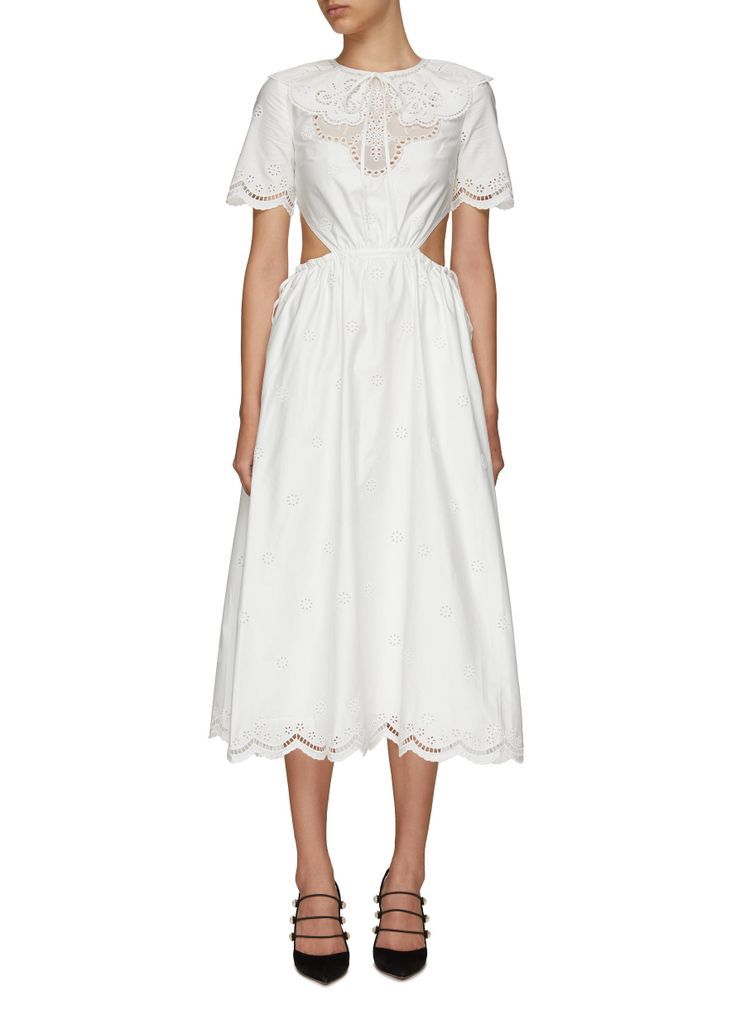 Broderie Anglaise Cut Out Short Sleeved Cotton Midi Dress