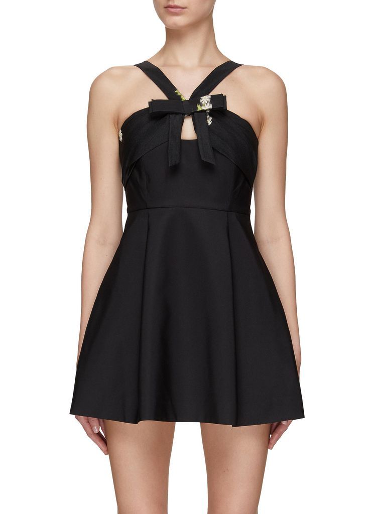 2 WAY EMBROIDERED BOW DETAIL A-LINE MINI DRESS
