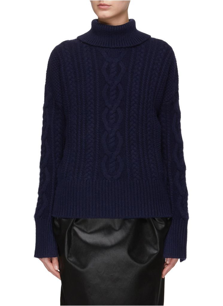 Cashmere Chunky Cable Knit Split Neck Sweater
