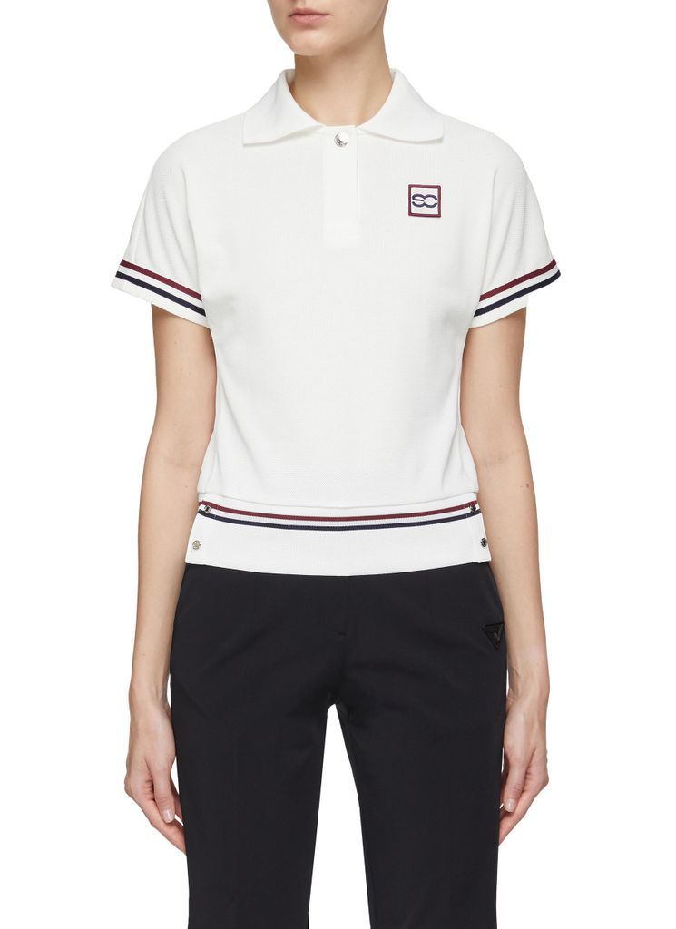 Buttoned Hem Tricoloured Stripe Polo Shirt