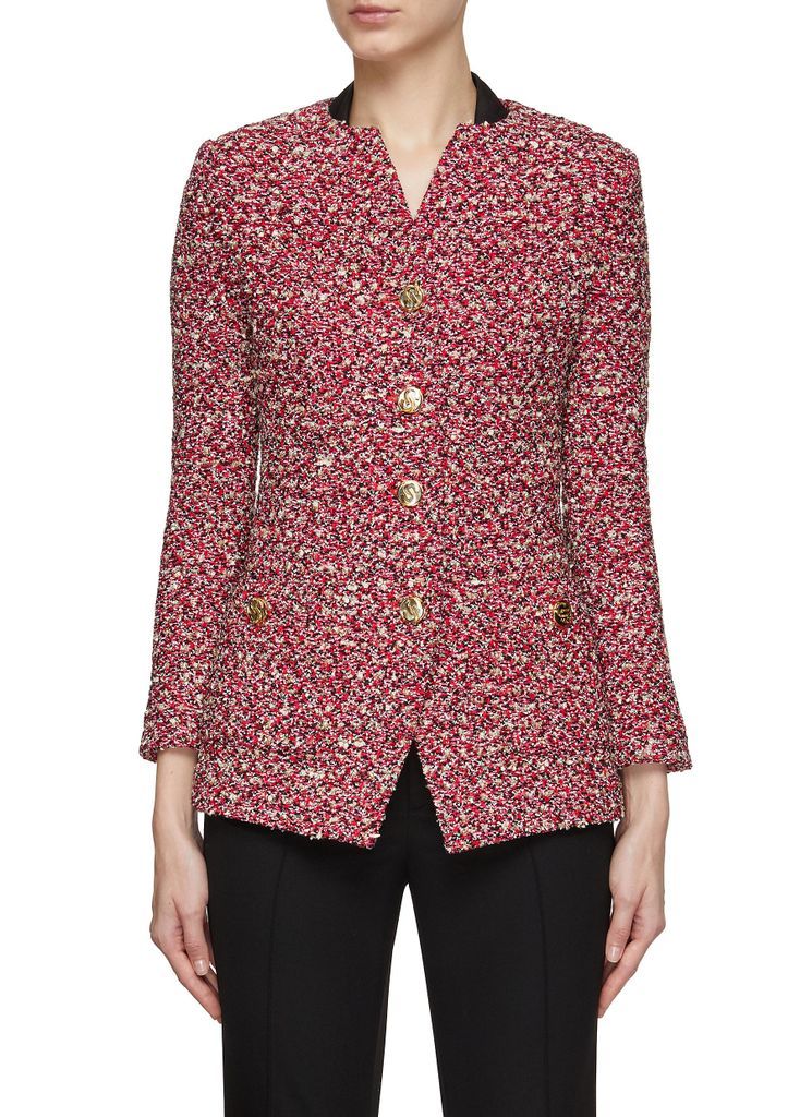 COLLARLESS BUTTON FRONT TWEED JACKET