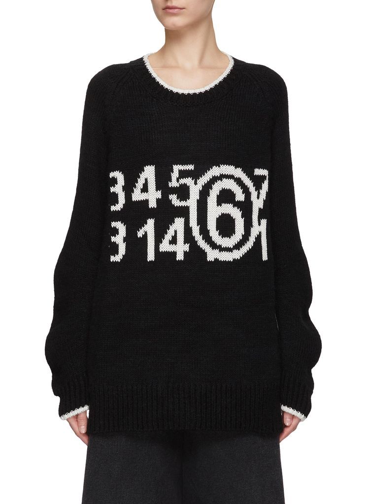NUMBER 6 LOGO INTARSIA SCOOP NECK LONG SLEEVE KNIT SWEATER