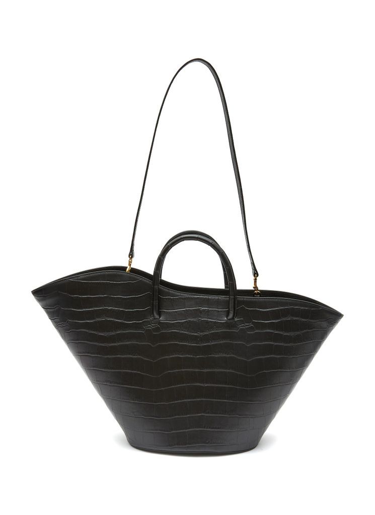 Large 'Tulip' Wavy Rim Crocodile Embossed Leather Tote Bag