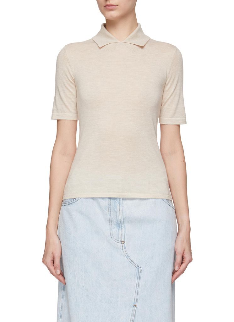 Cashmere Knit Collared Short Sleeve Sweater