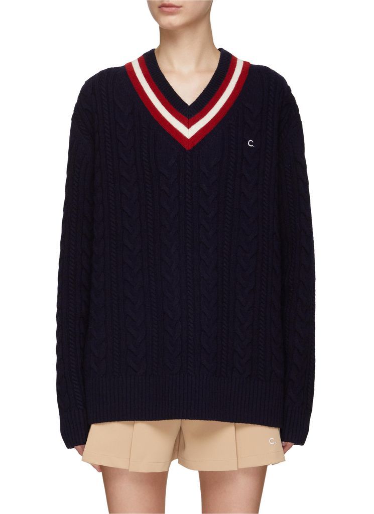 CRICKET CABLE V-NECK KNIT SWEATER