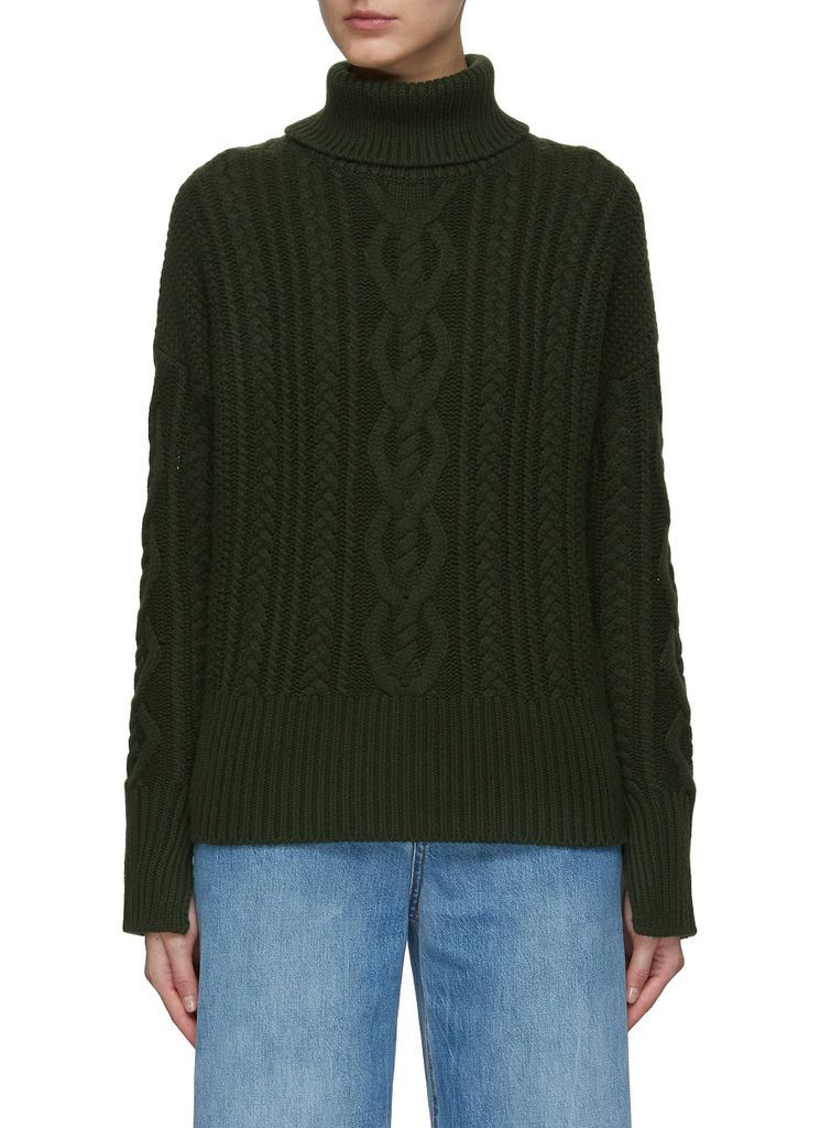 Split Neck Multi Textured Cashmere Knit Aran Sweater