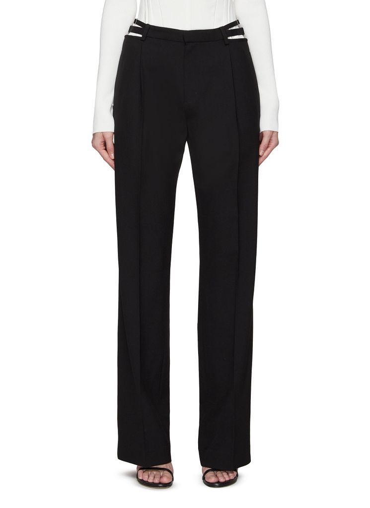 FLAT FRONT ADJUSTABLE BUCKLE DETAIL WOOL PANTS