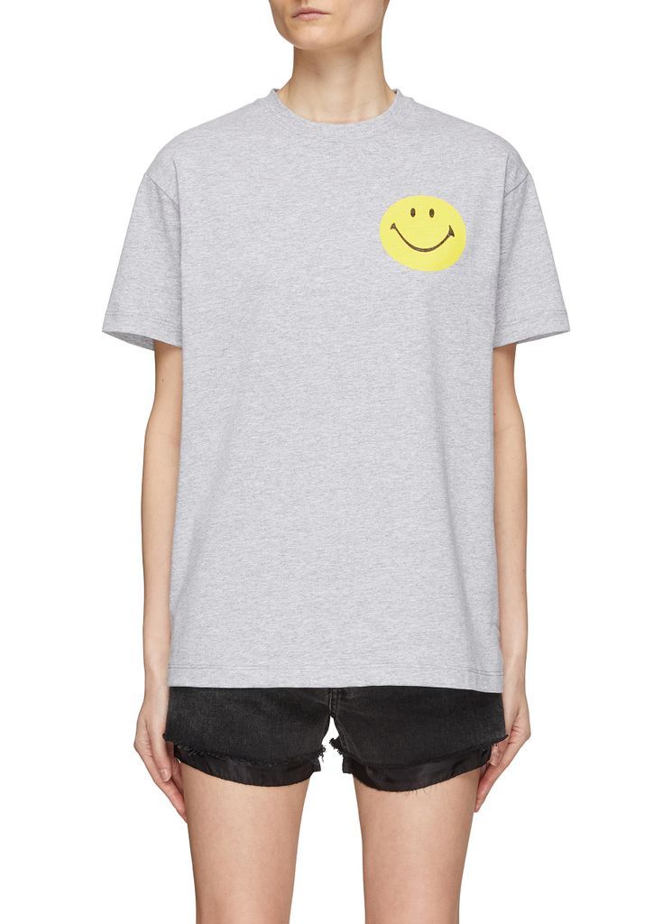 Smiley Face Print Cotton Crewneck T-Shirt