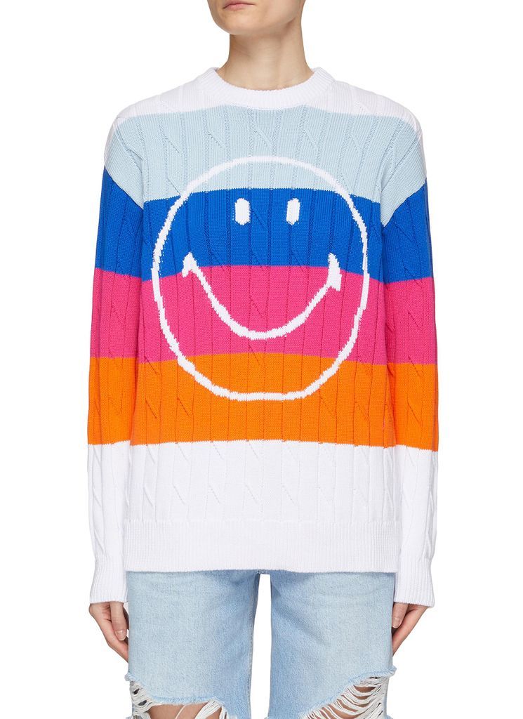 Smiley Face Striped Cotton Crewneck Sweater