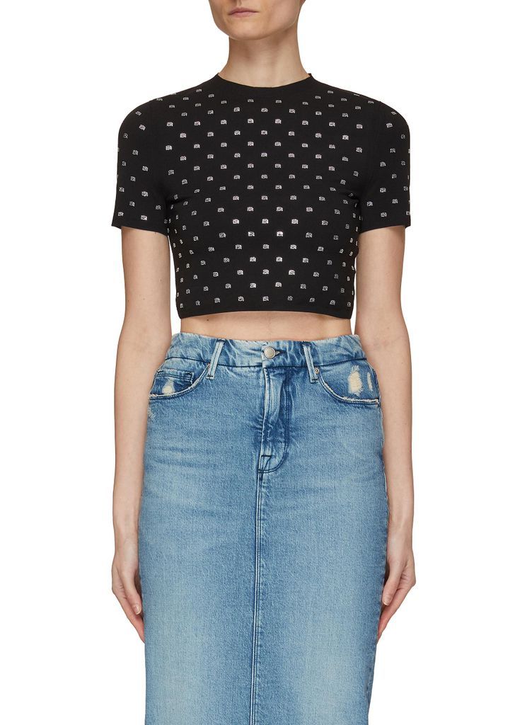 All Over Crystal Logo Cropped Top